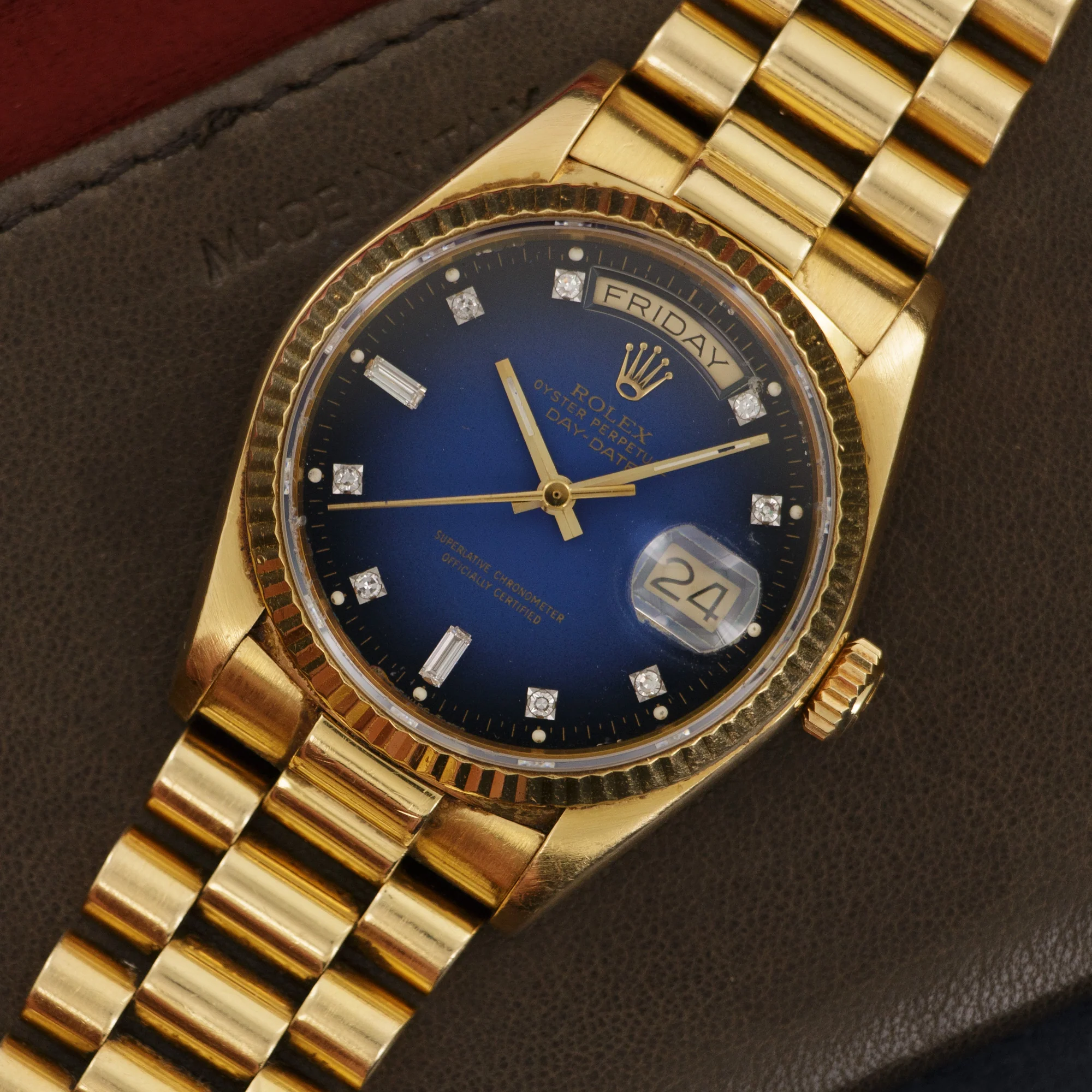 Rolex Yellow Gold Day-Date Blue Vignette Diamond Watch - Image 2