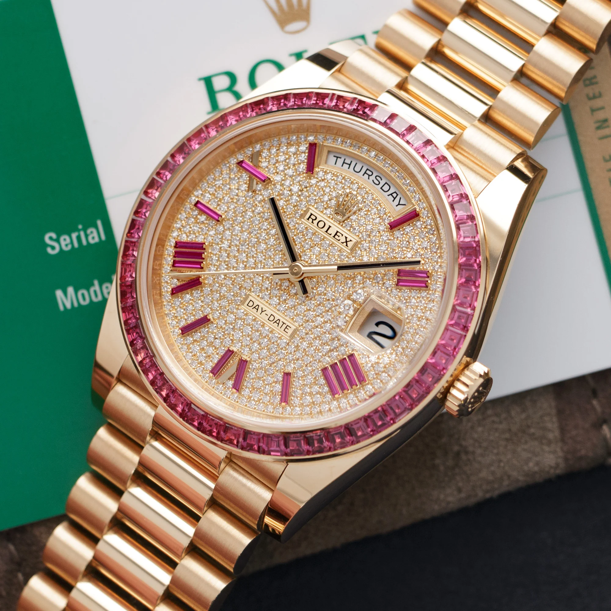 Rolex Yellow Gold Day-Date Diamond & Ruby Watch Ref. 228398 - Image 2