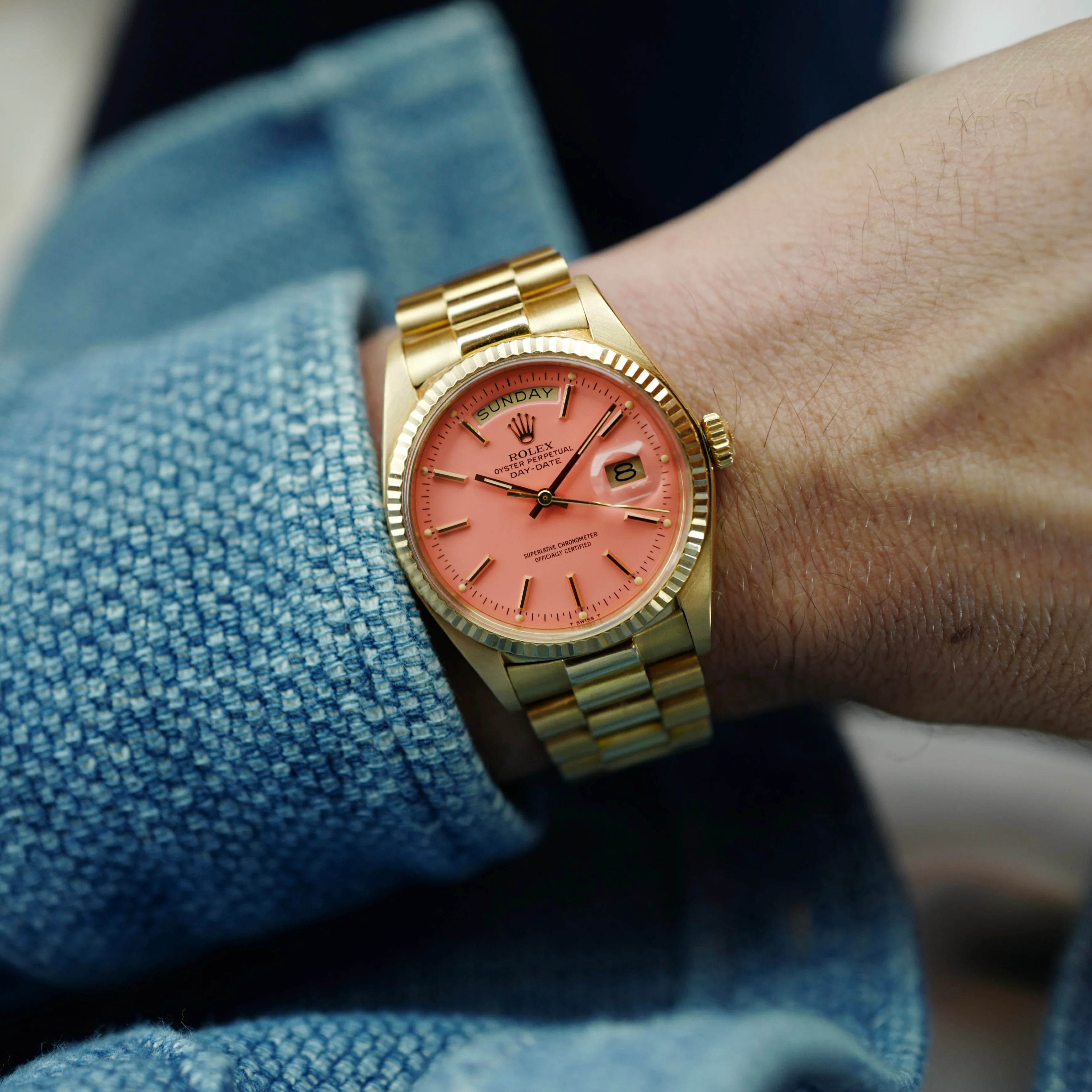 Rolex Yellow Gold Day-Date Ref. 1803 with Peach Stella Dial Retailed by Asprey - Image 4