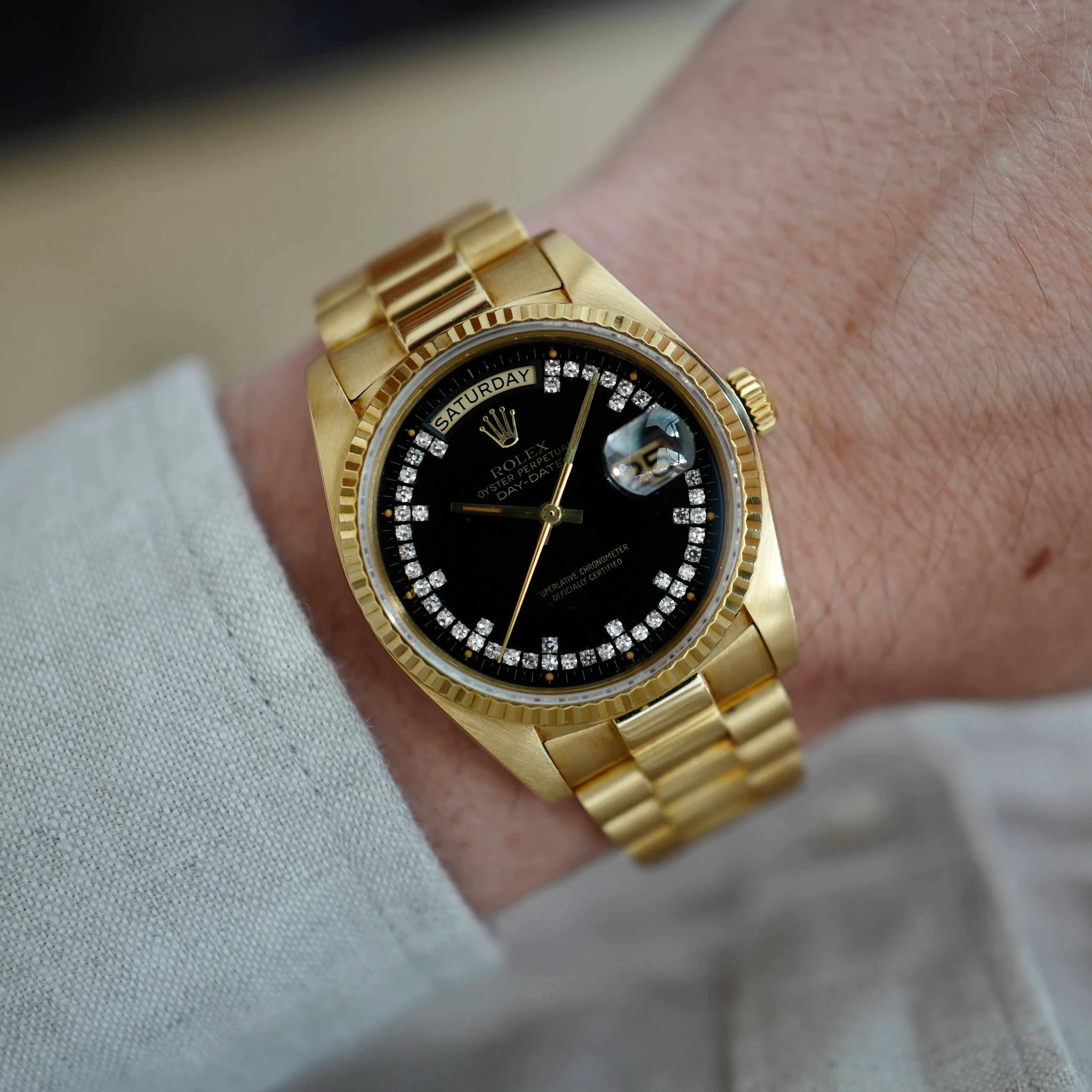 Rolex Yellow Gold Day-Date Ref. 18038 with Black, Diamond String Dial - Image 7