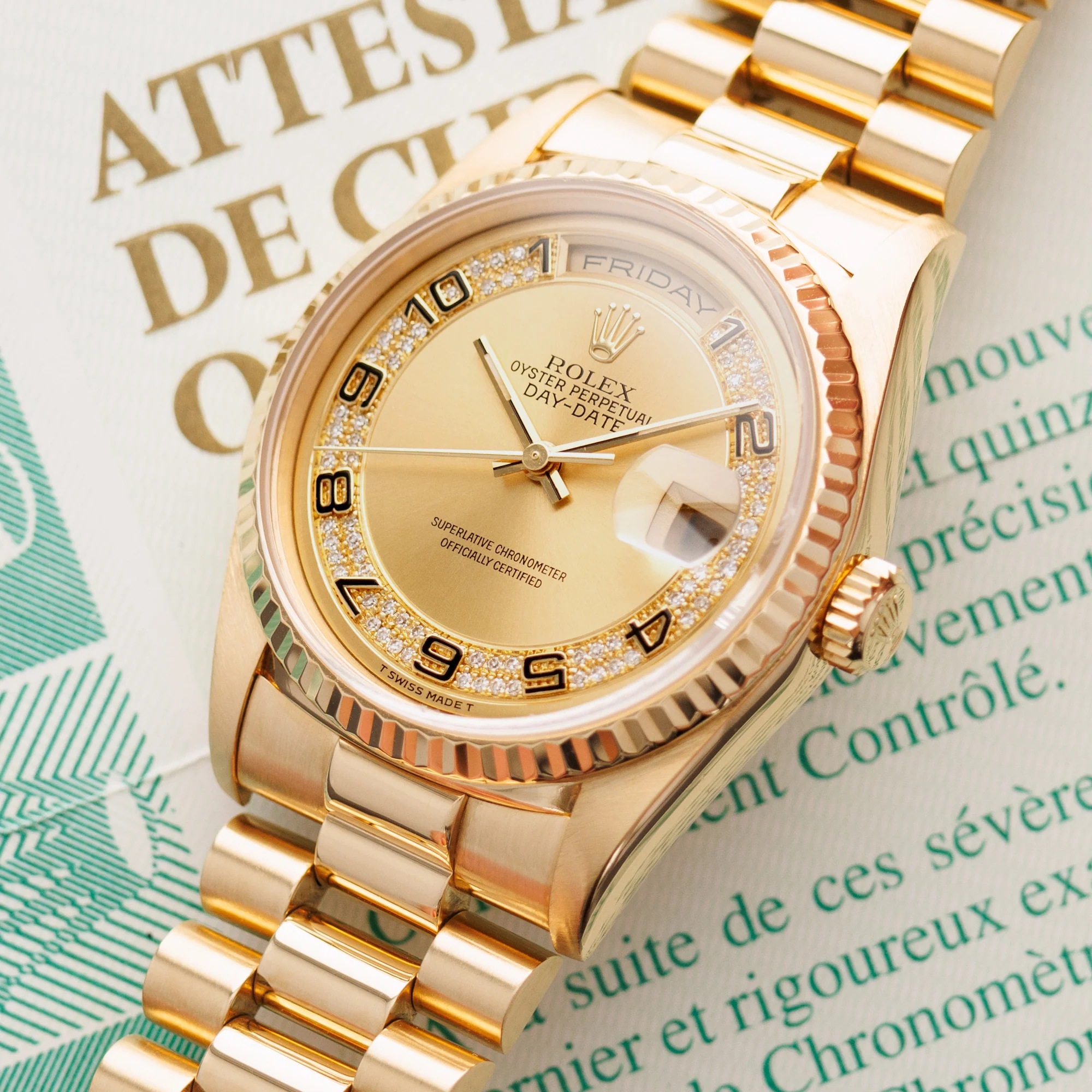 Rolex Yellow Gold Day-Date Ref. 18238 with Factory Diamond Dial - Image 2