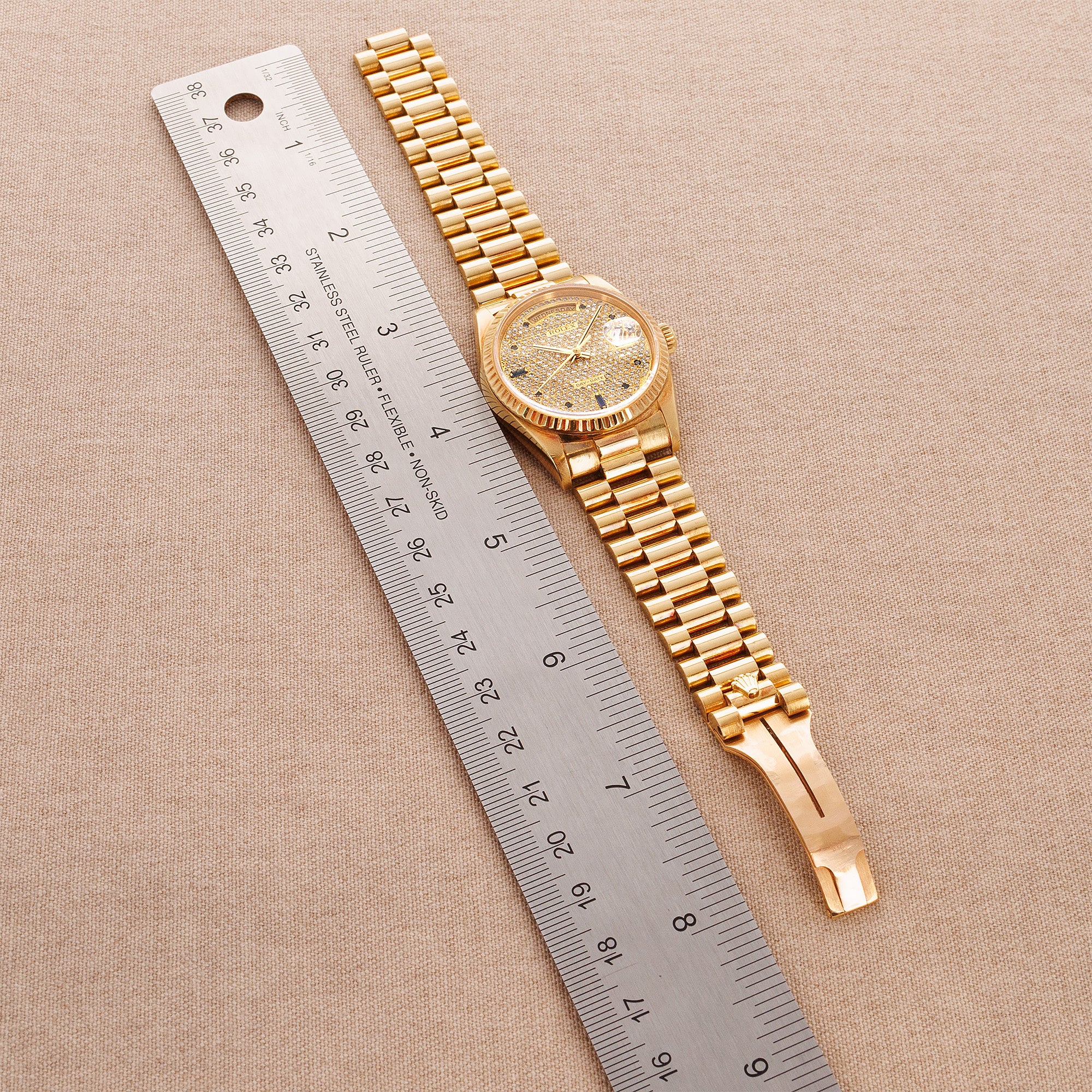 Rolex Yellow Gold Day-Date Ref. 18238 with Pave Diamonds and Sapphire Markers - Image 5