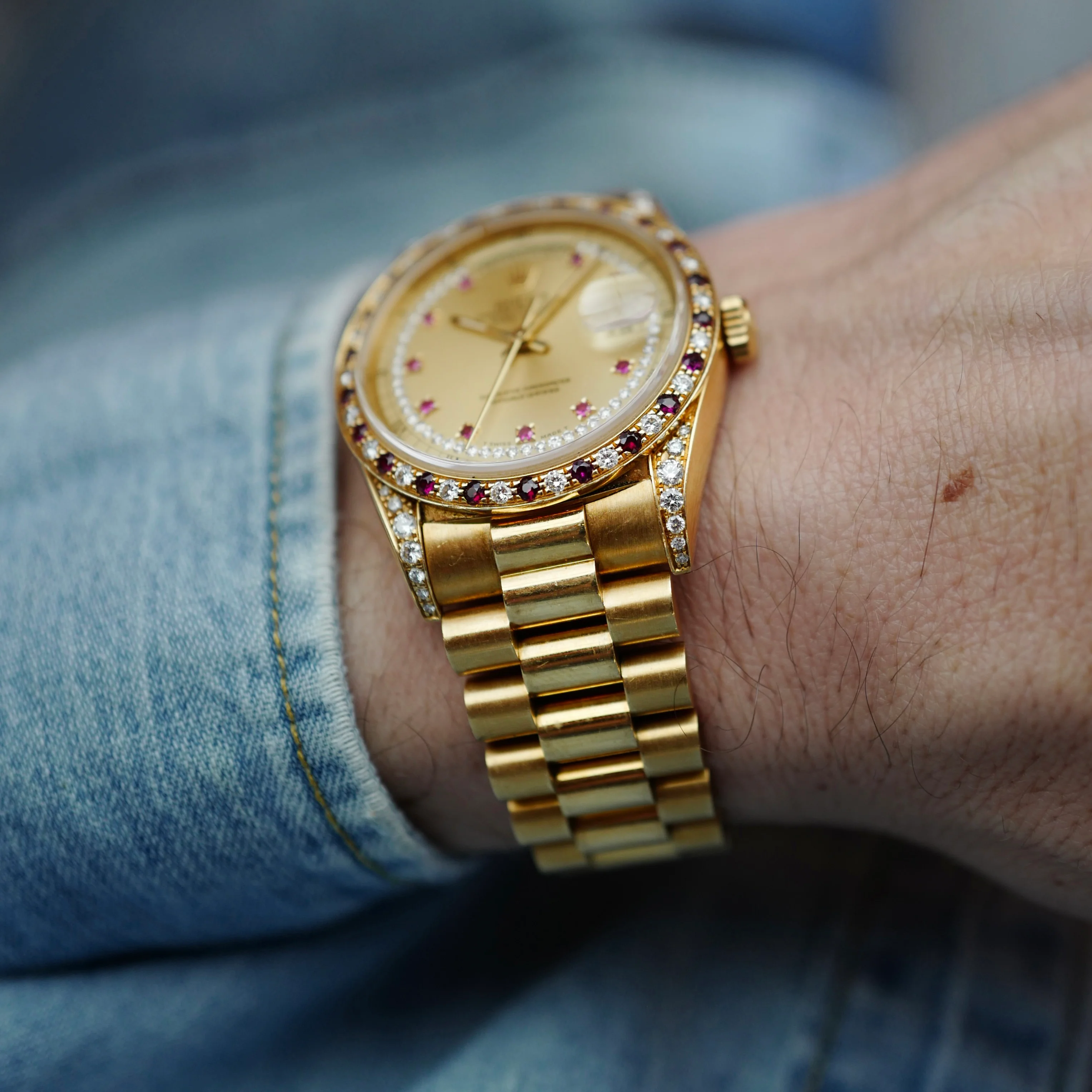 Rolex Yellow Gold Day-Date Ref. 18388 with Ruby & Diamond Bezel (NEW ARRIVAL) - Image 2