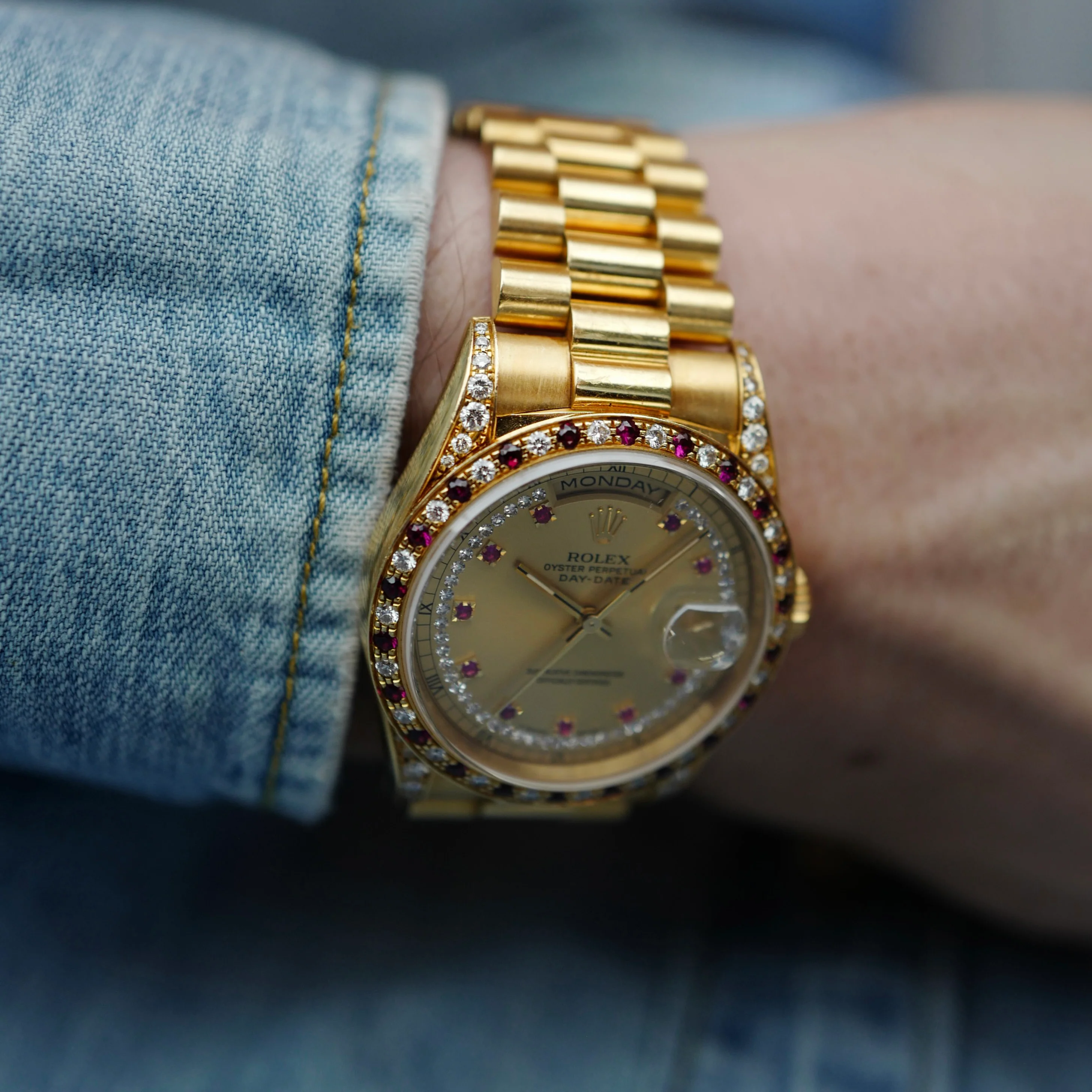 Rolex Yellow Gold Day-Date Ref. 18388 with Ruby & Diamond Bezel (NEW ARRIVAL) - Image 3