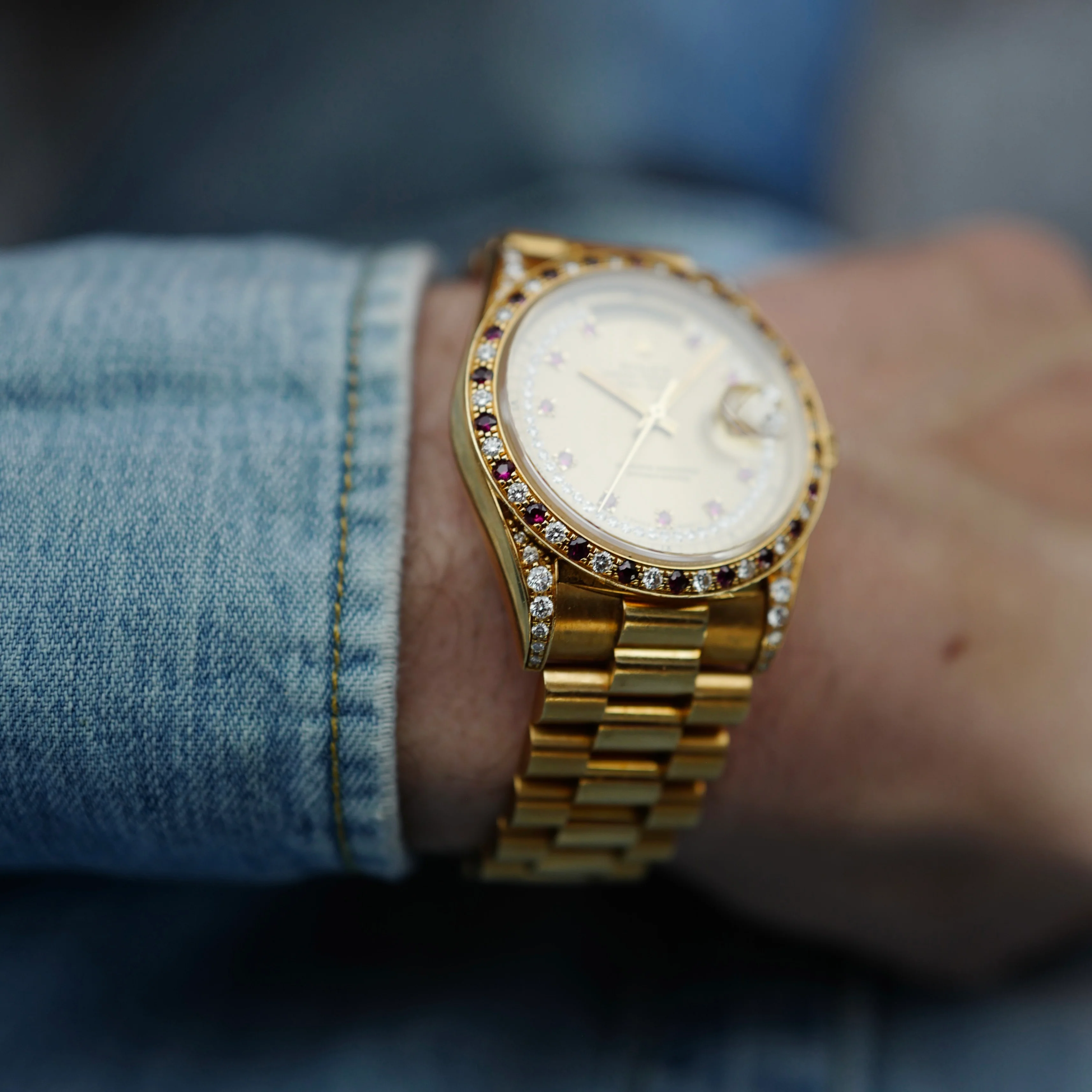 Rolex Yellow Gold Day-Date Ref. 18388 with Ruby & Diamond Bezel (NEW ARRIVAL) - Image 4