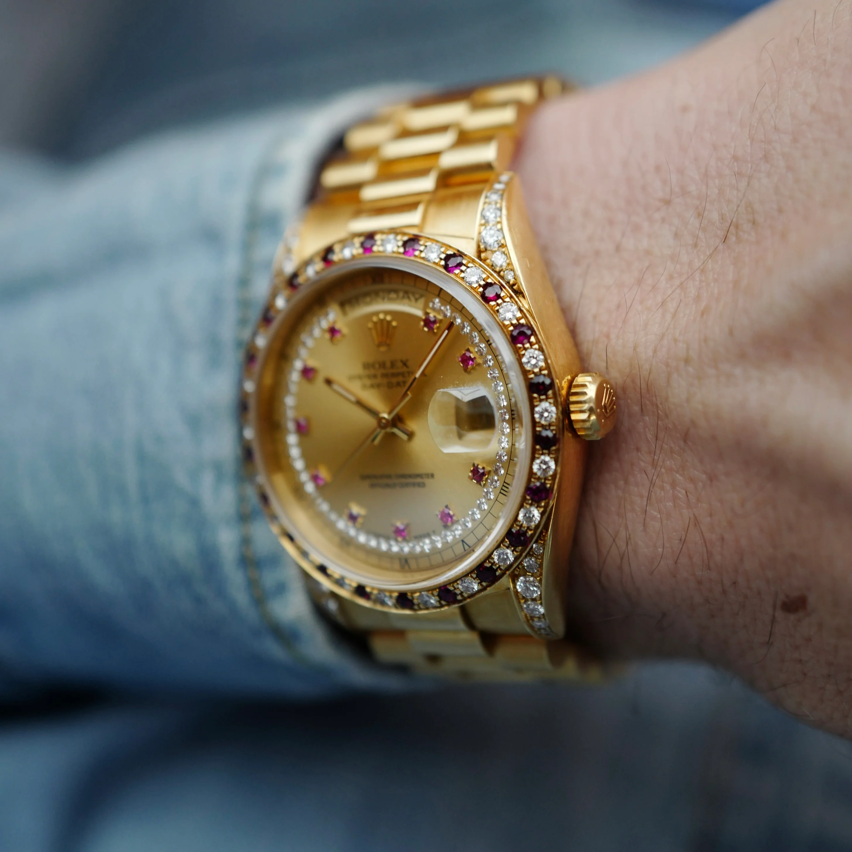 Rolex Yellow Gold Day-Date Ref. 18388 with Ruby & Diamond Bezel (NEW ARRIVAL) - Image 5