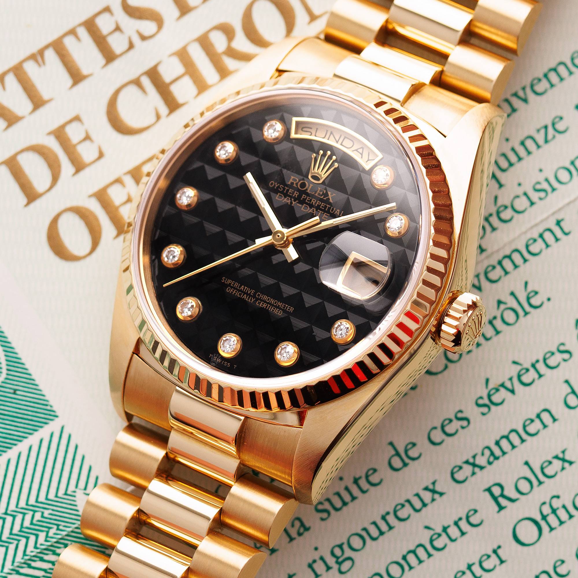 Rolex Yellow Gold Day-Date Watch Ref. 18038 with Pyramid Onyx Dial - Image 2