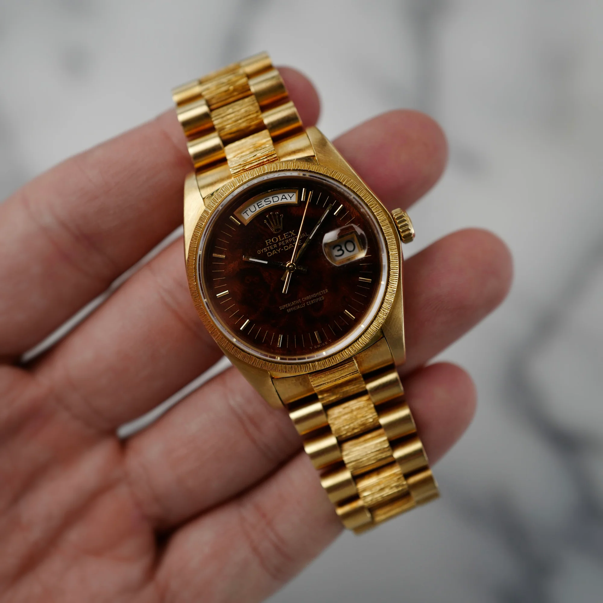 Rolex Yellow Gold Day Ref. 18078 with Burlwood Dial - Image 8