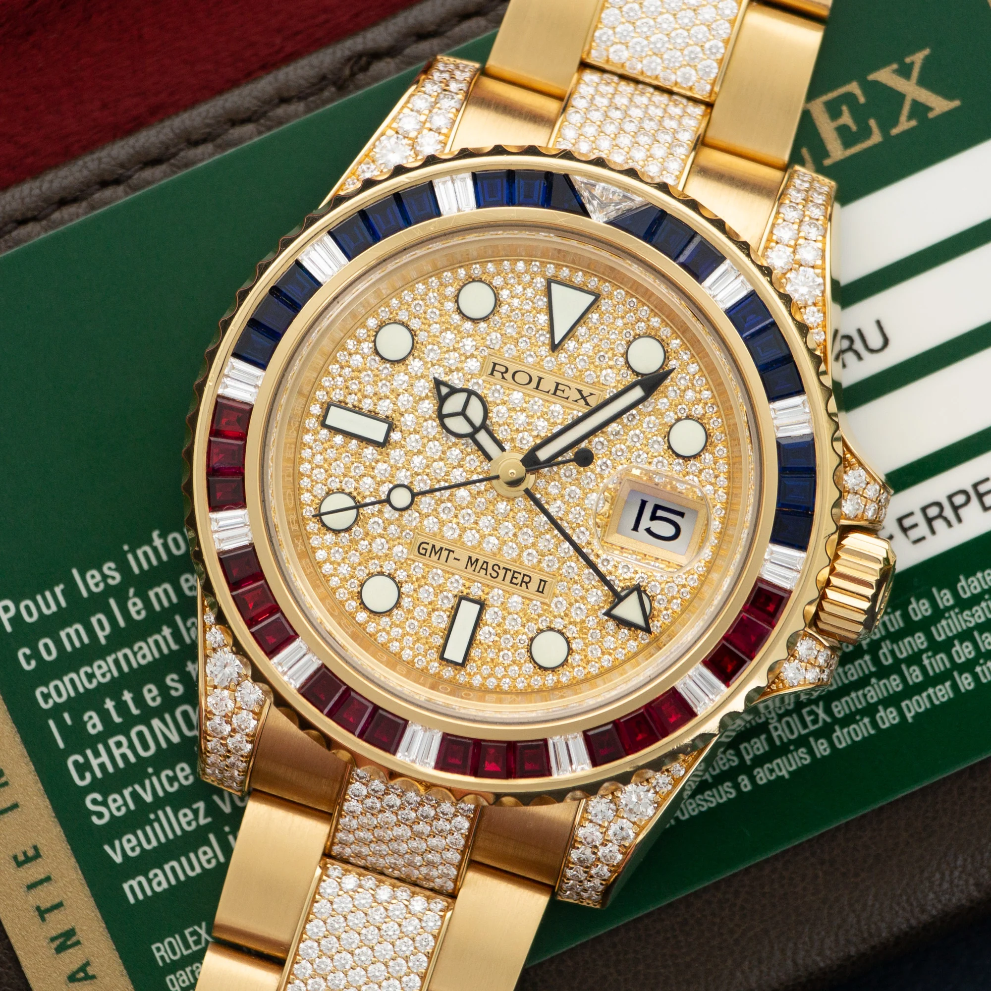 Rolex Yellow Gold GMT-Master II Sapphire Ruby Diamond Watch Ref. 116758 - Image 2