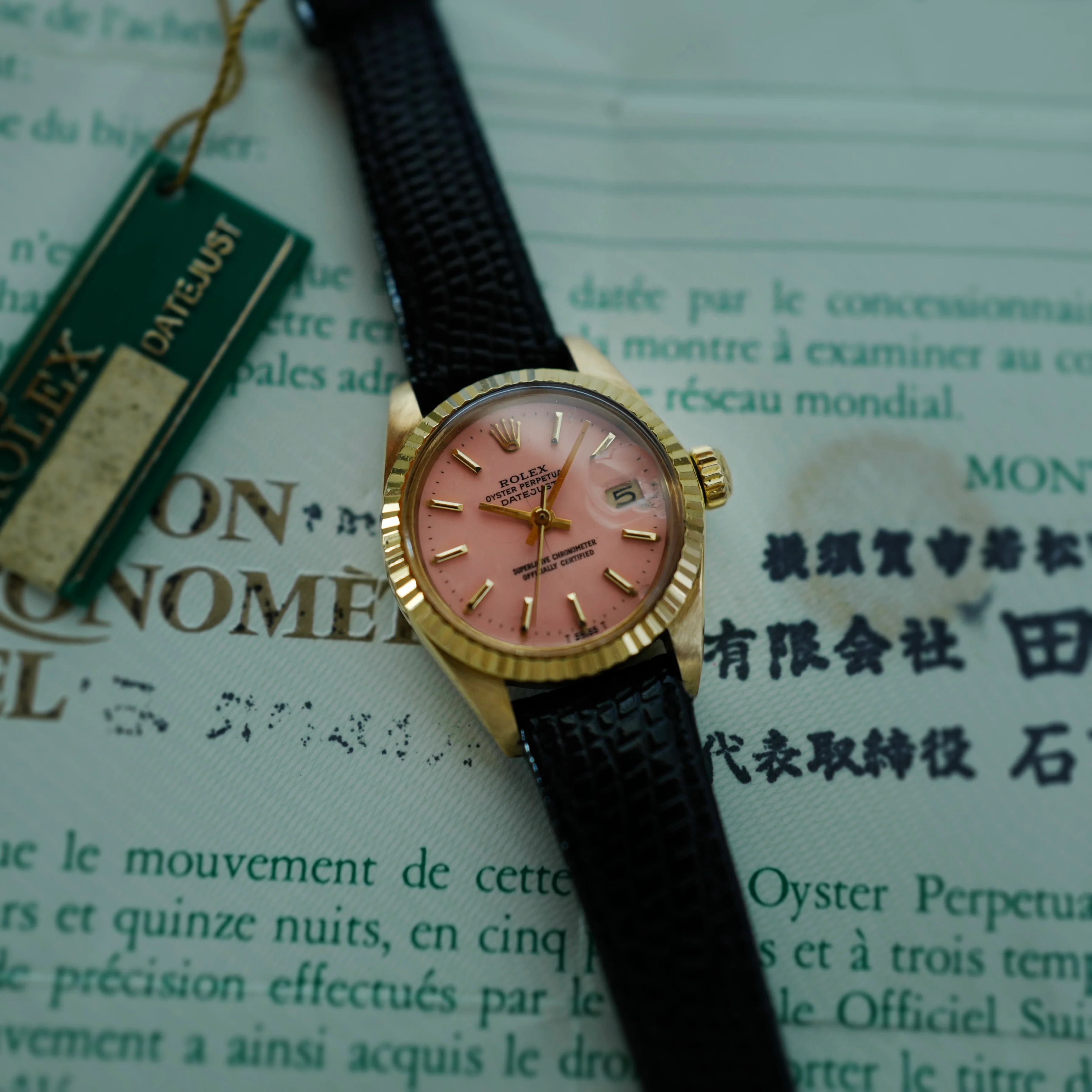 Rolex Yellow Gold Oyster Perpetual Datejust Ref. 6917 with Peach Stella Dial and Original Warranty (New Arrival) - Image 2