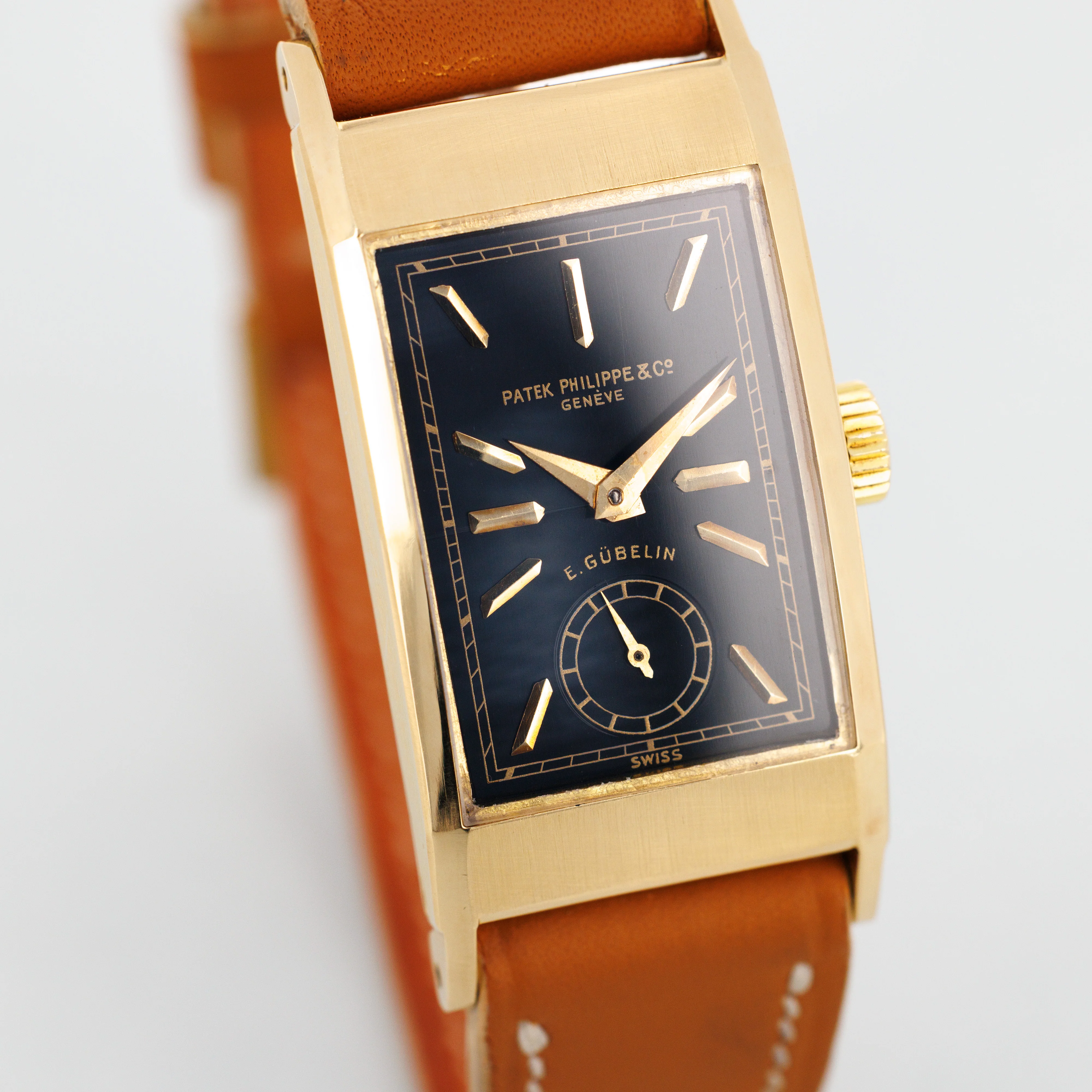 Patek Philippe Yellow Gold Tegolino Watch Ref. 425 with Black Dial Retailed by Gubelin