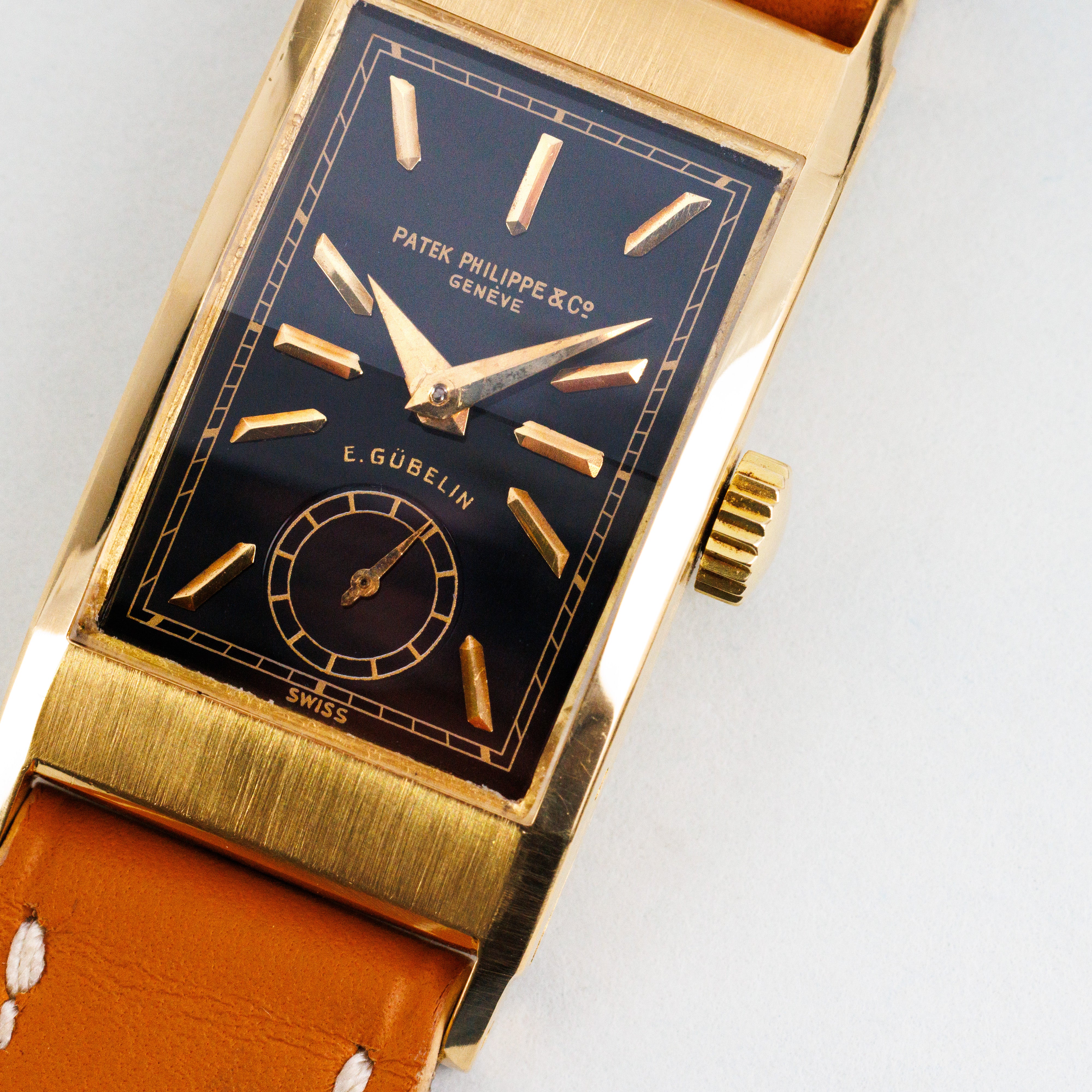 Patek Philippe Yellow Gold Tegolino Watch Ref. 425 with Black Dial Retailed by Gubelin - Image 5
