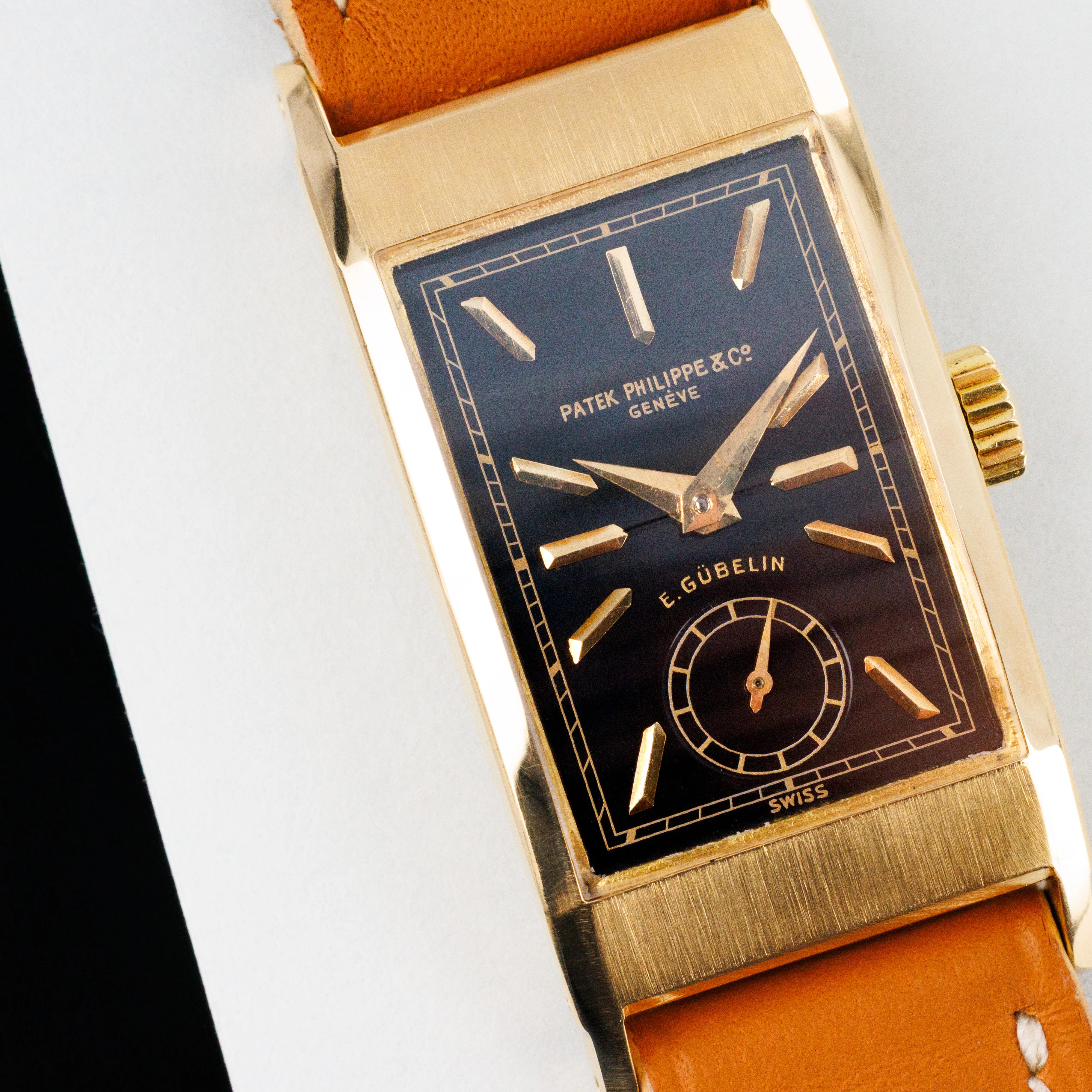 Patek Philippe Yellow Gold Tegolino Watch Ref. 425 with Black Dial Retailed by Gubelin - Image 8