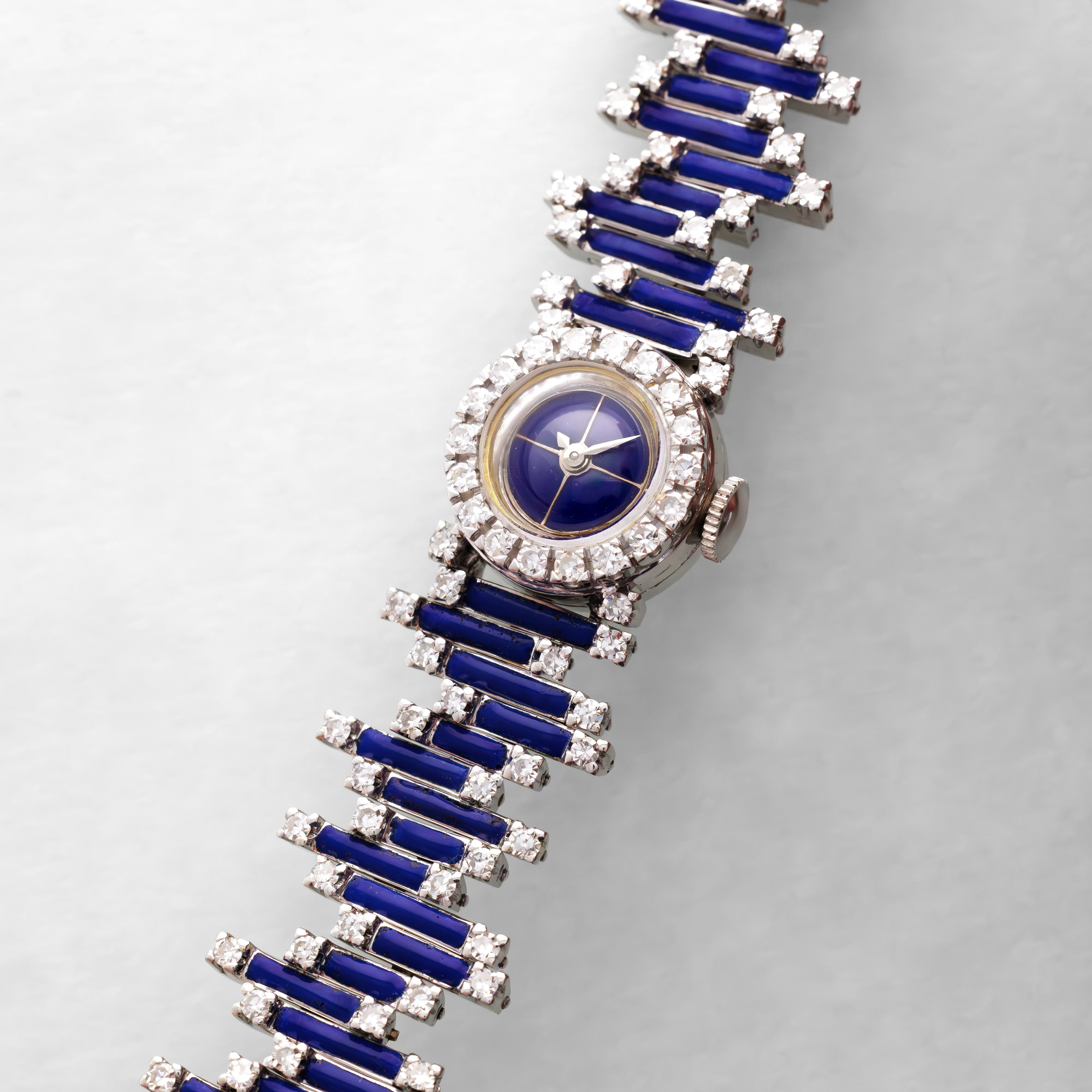 Universal Geneve White Gold Blue Enamel & Diamond Watch - Image 2
